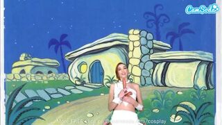 Cuki fiatal wilma flintstone cosplayben masturbál és leszopja a nagy fazsat